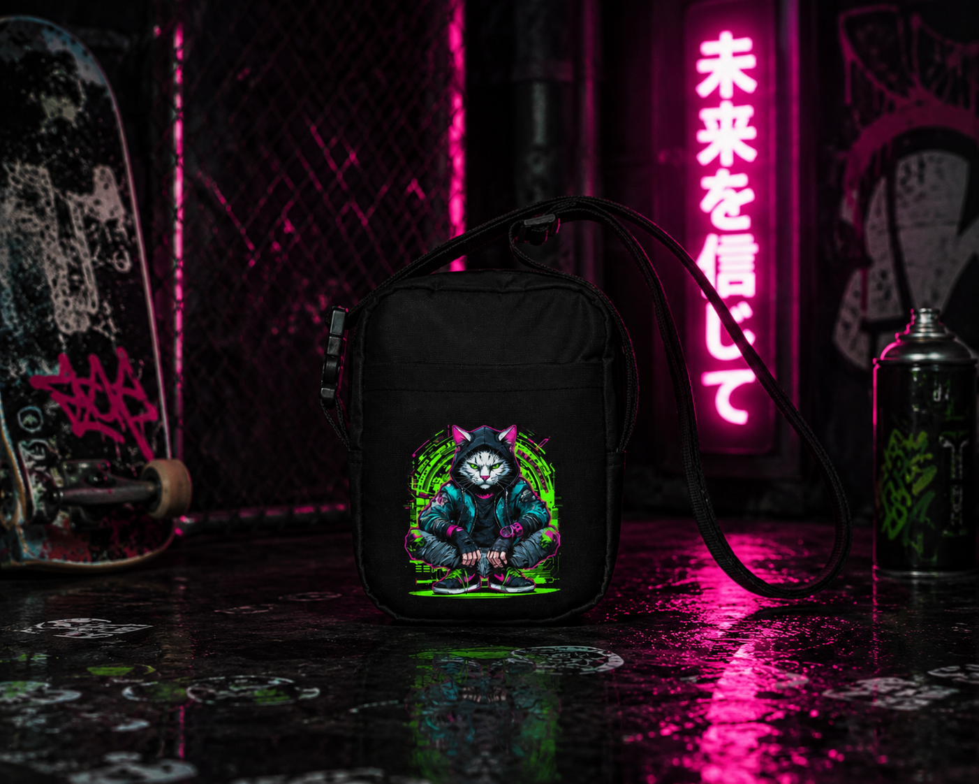 Urban Nomad Utility Crossbody Bag by Chaos Kitten Emporium featuring multiple compartments and durable streetwear design.