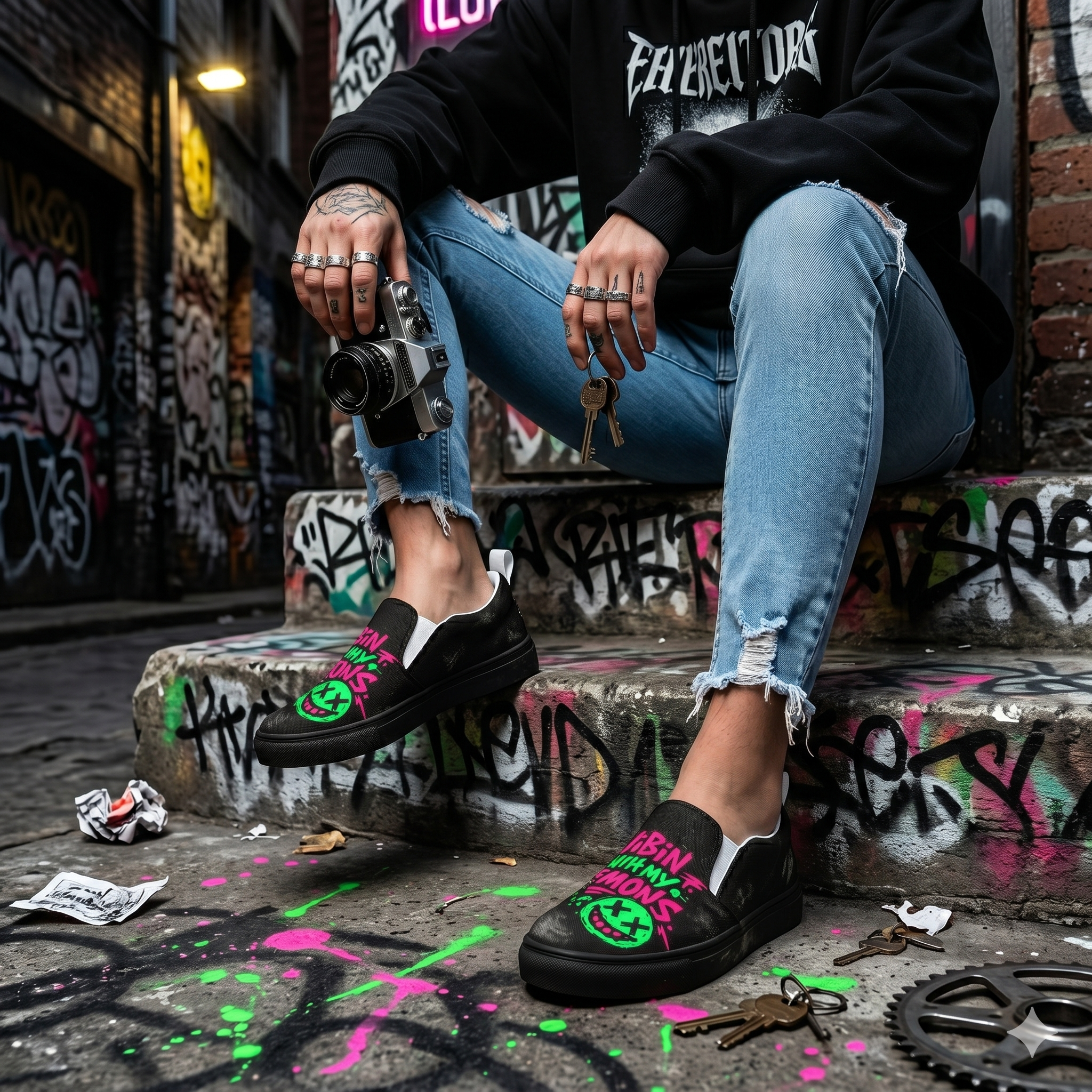 Vibing Skater Slip-Ons | Alternative Streetwear | Chaos Kitten Emporium®