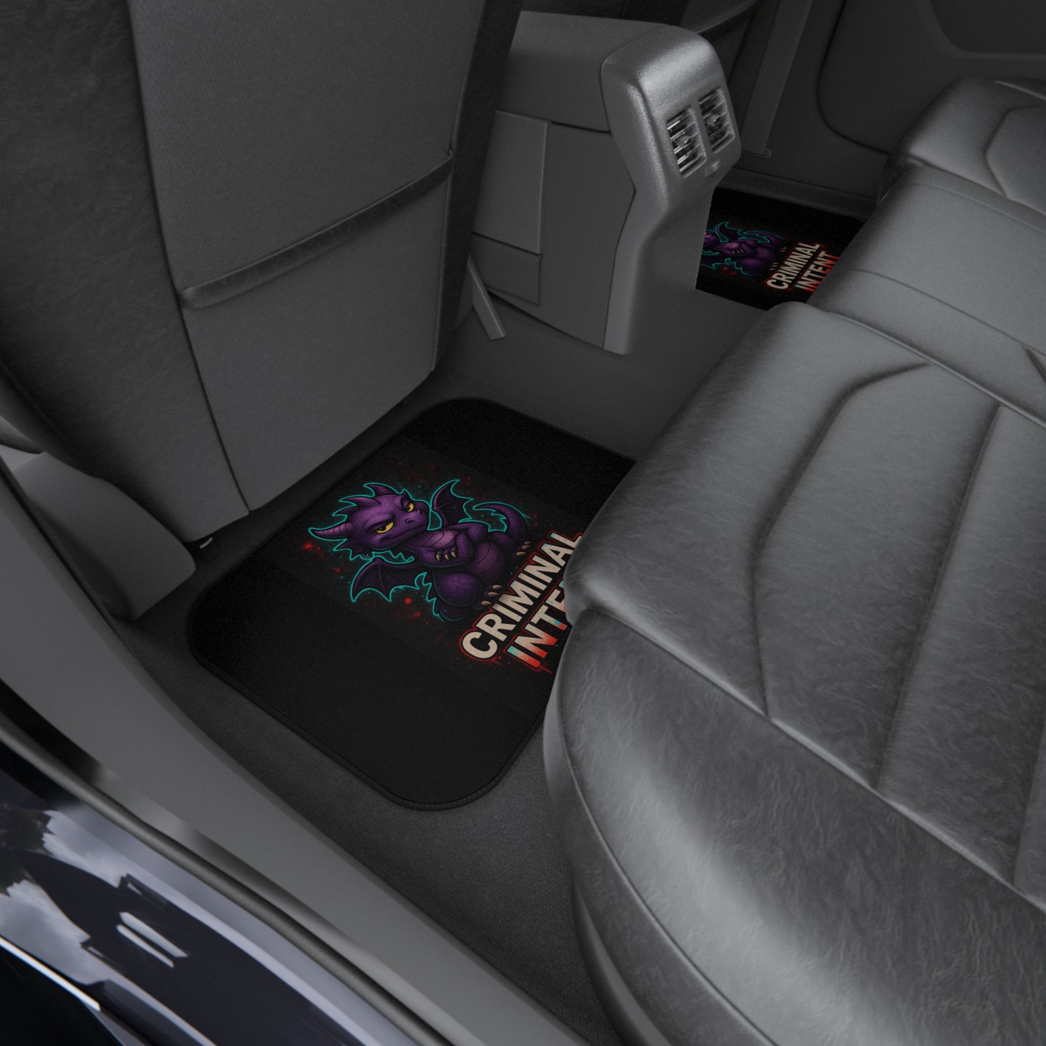 Purple dragon car mat from Criminal Intent Chaos Kitten Emporium accessories set, featuring detailed dragon design on back left position.