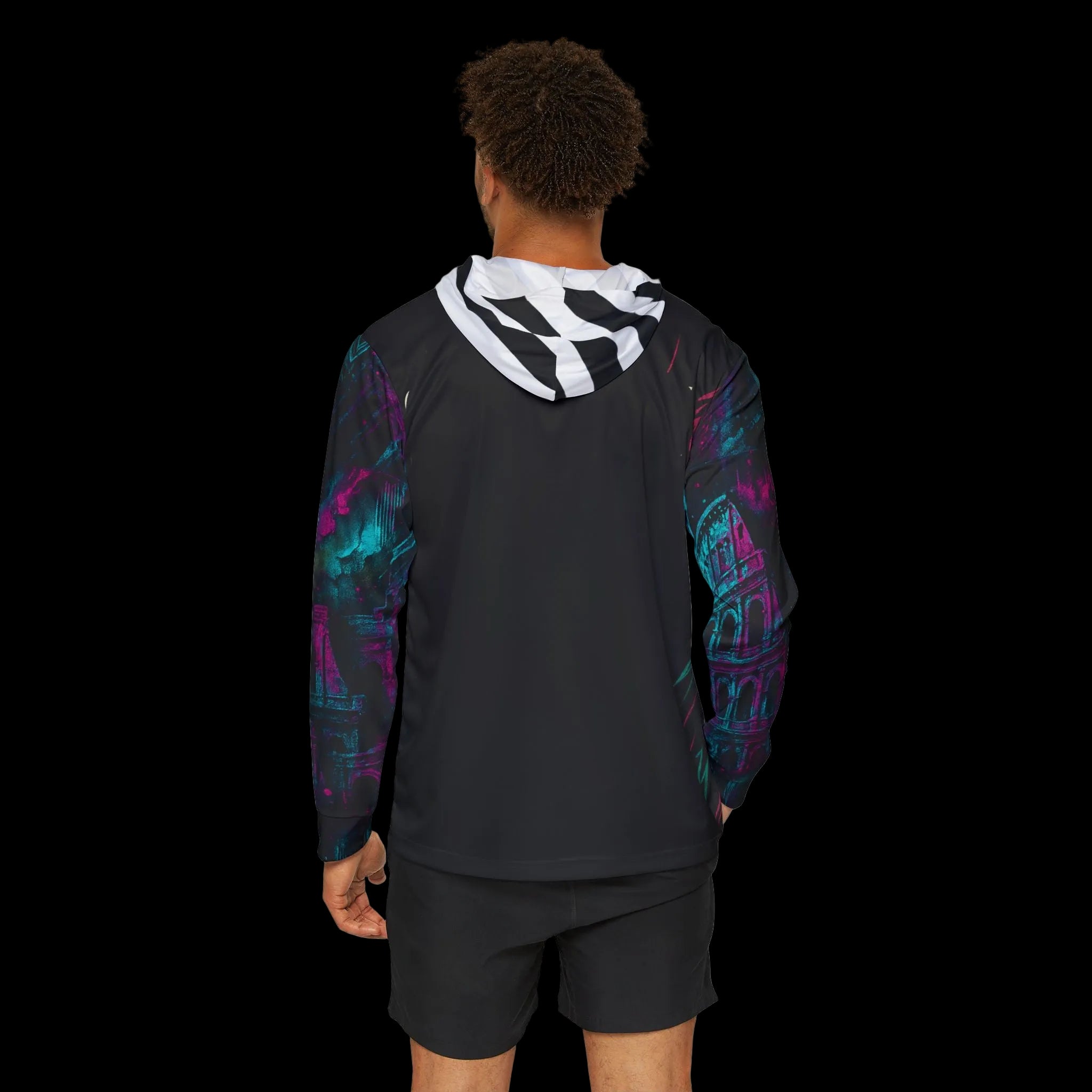 All-over print Neon Chaos graphic hoodie featuring Rome Colosseum design from Chaos Kitten Emporium® by Printify.