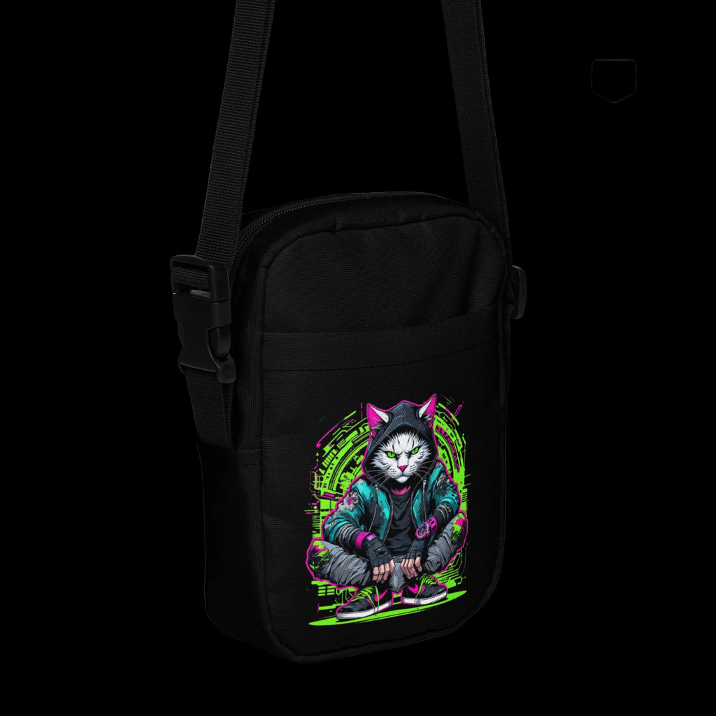 Urban Nomad Utility Crossbody Bag by Chaos Kitten Emporium with all-over print, white canvas, and adjustable strap.