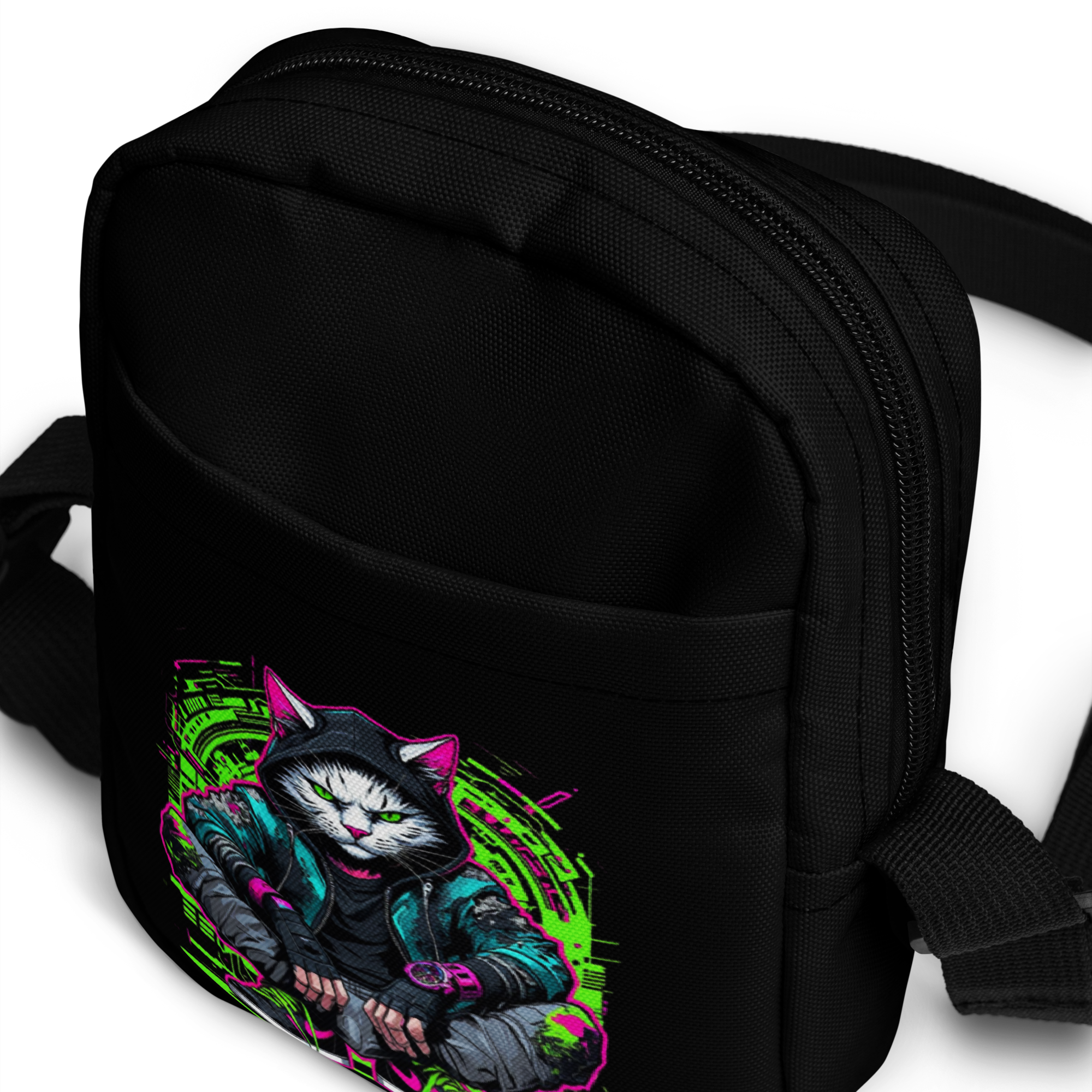 Urban Nomad Utility Crossbody Bag by Chaos Kitten Emporium with all-over print design, featuring adjustable strap and multiple compartments.