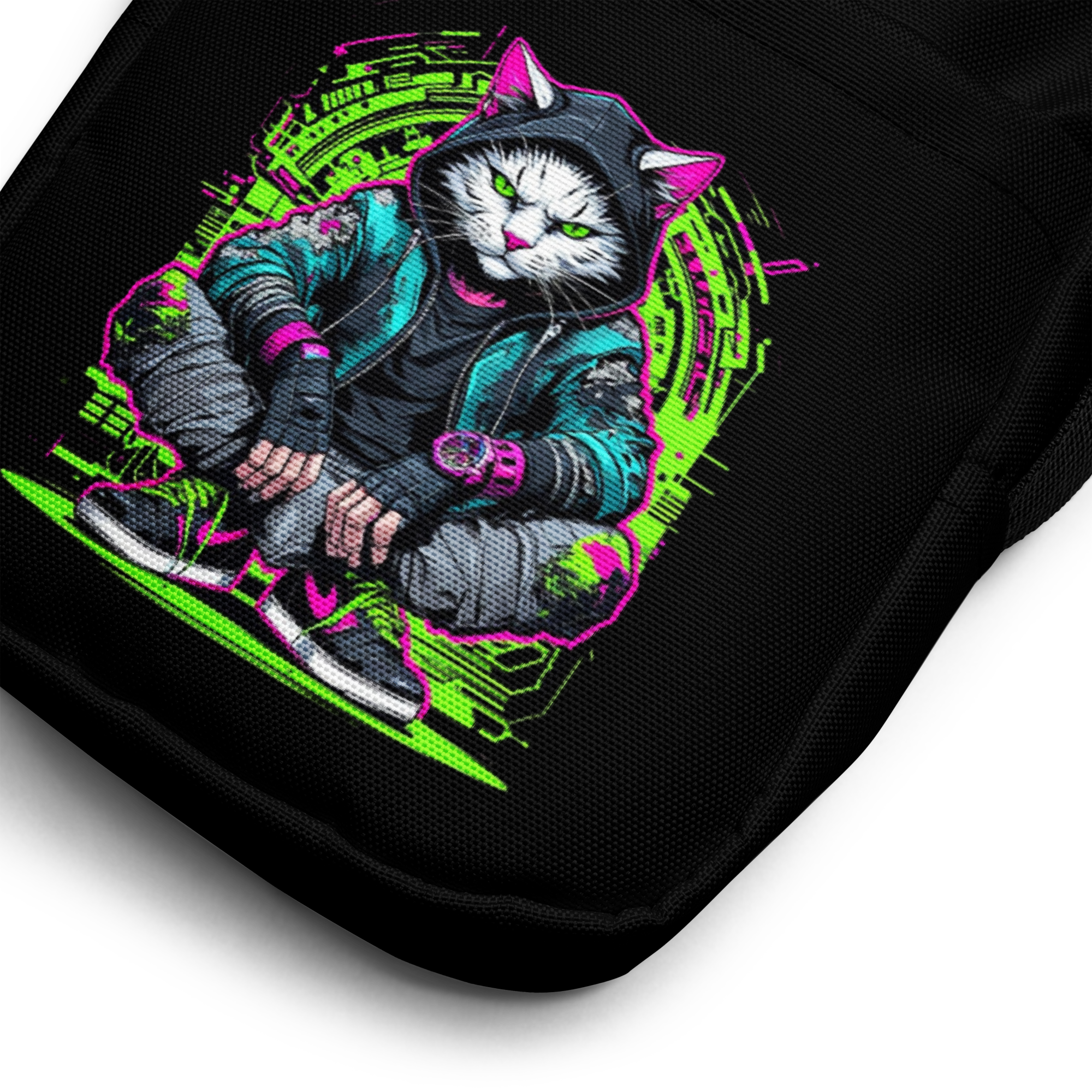Chaos Kitten Emporium Urban Nomad utility crossbody bag with all-over print, featuring adjustable strap and multiple compartments.