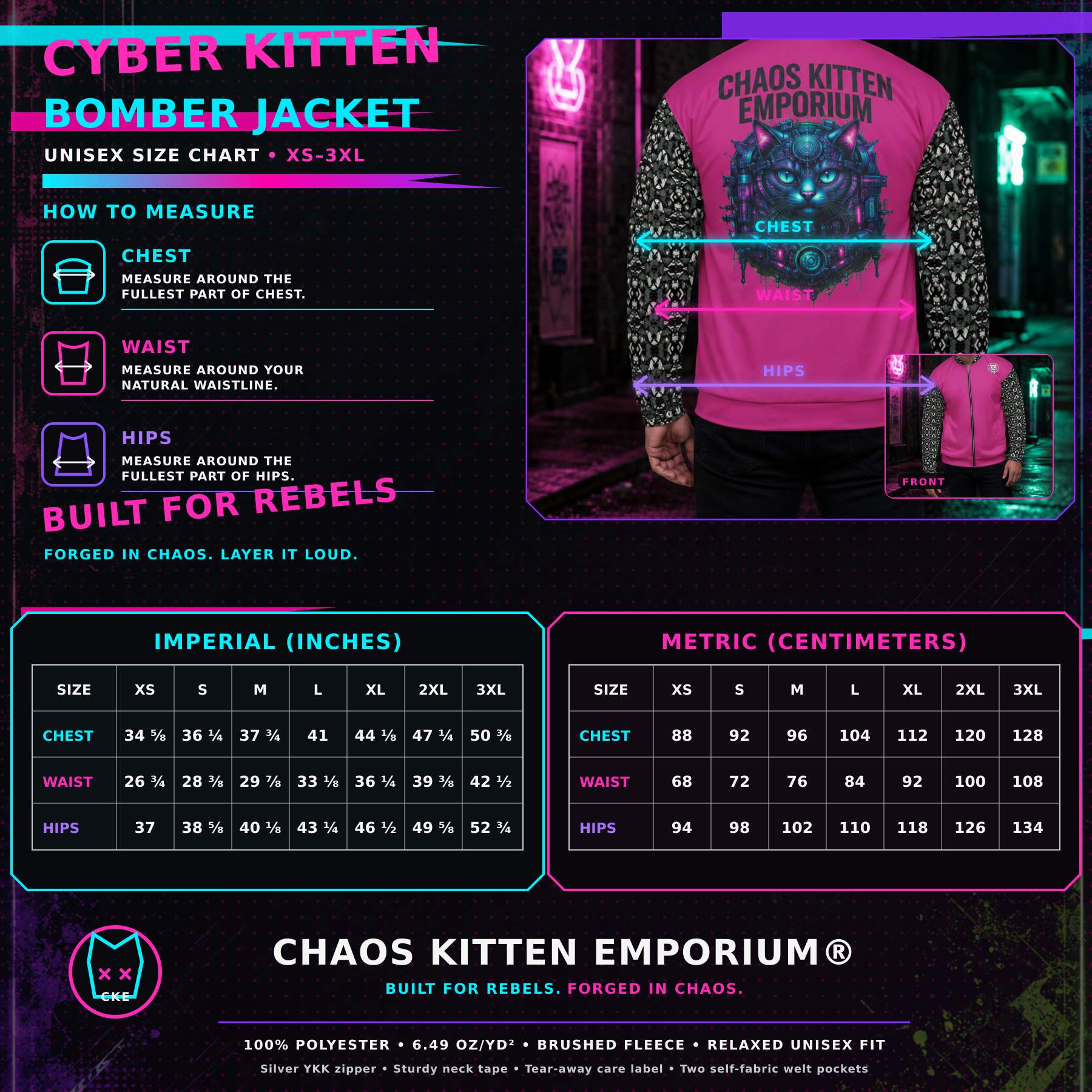 Cyber Kitten Bomber Jacket | Cyber-Grunge Streetwear | Chaos Kitten Emporium®