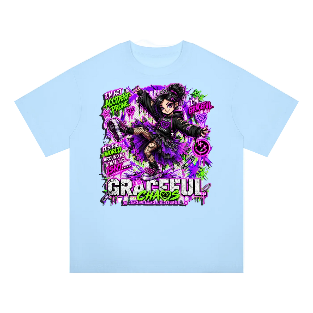 a blue shirt with a cartoon character on it