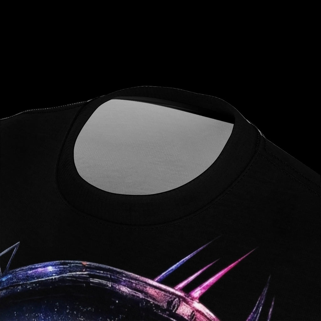 Chaos Kitten Emporium™ premium black graphic t-shirt, highlighting the tagless design and reinforced collar construction