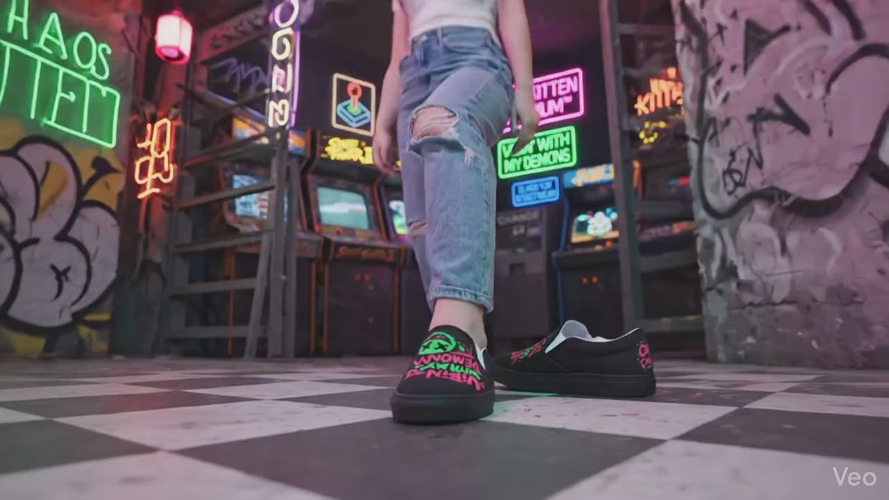 Vibing Skater Slip-Ons | Alternative Streetwear | Chaos Kitten Emporium®