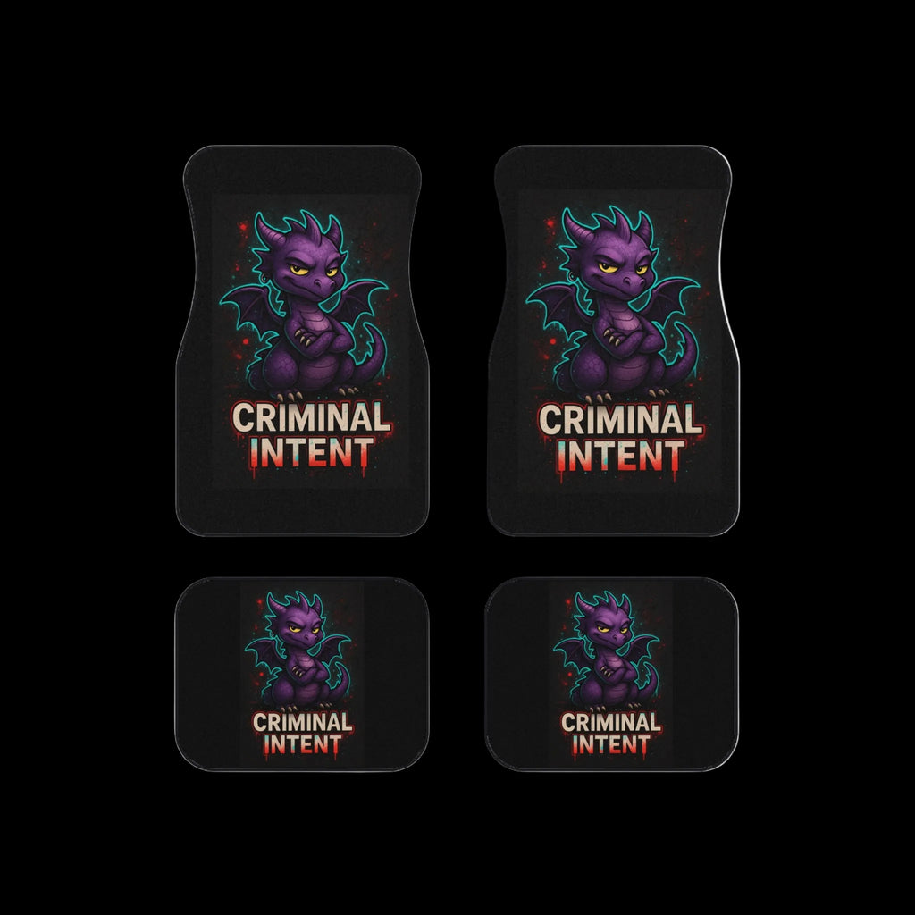Purple dragon car mat set from Criminal Intent by Chaos Kitten Emporium, featuring detailed dragon designs for vehicle interior accessories.